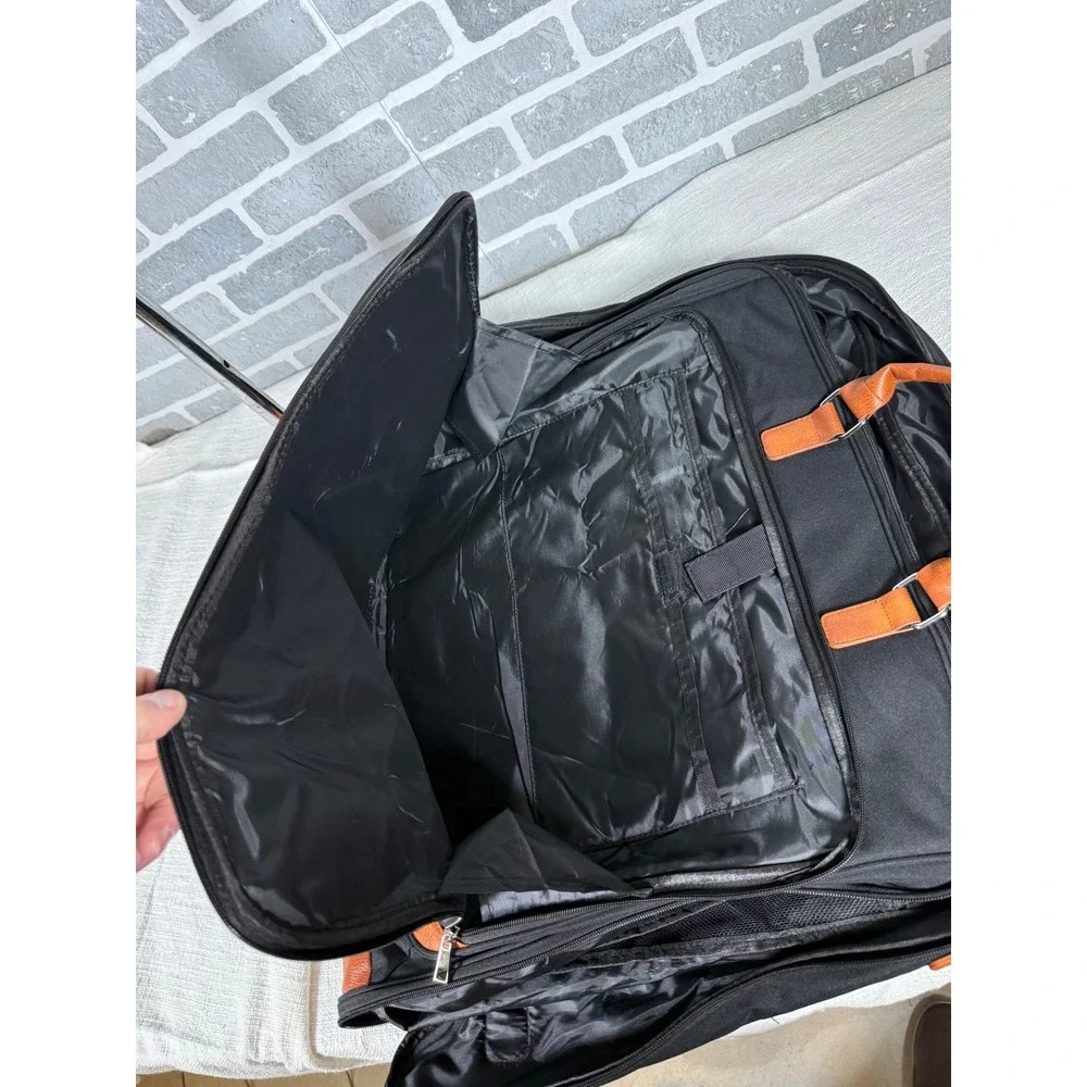 Black Nylon Garment Bag Tan Trim Folding Suit Carrier Travel‎ Bag